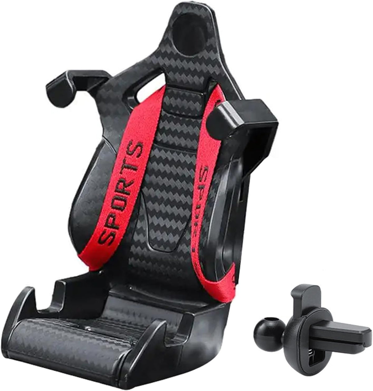 Racing Seat with Safety Belt, Rennwagen-Handyständer, Rennsitz Handyhalterung Auto, Handyhalter Fürs Auto Lüftung, 360° Drehbar Schwerkraft Handyhalter, Handyhalterung Für Auto