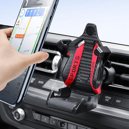 Racing Seat with Safety Belt, Rennwagen-Handyständer, Rennsitz Handyhalterung Auto, Handyhalter Fürs Auto Lüftung, 360° Drehbar Schwerkraft Handyhalter, Handyhalterung Für Auto